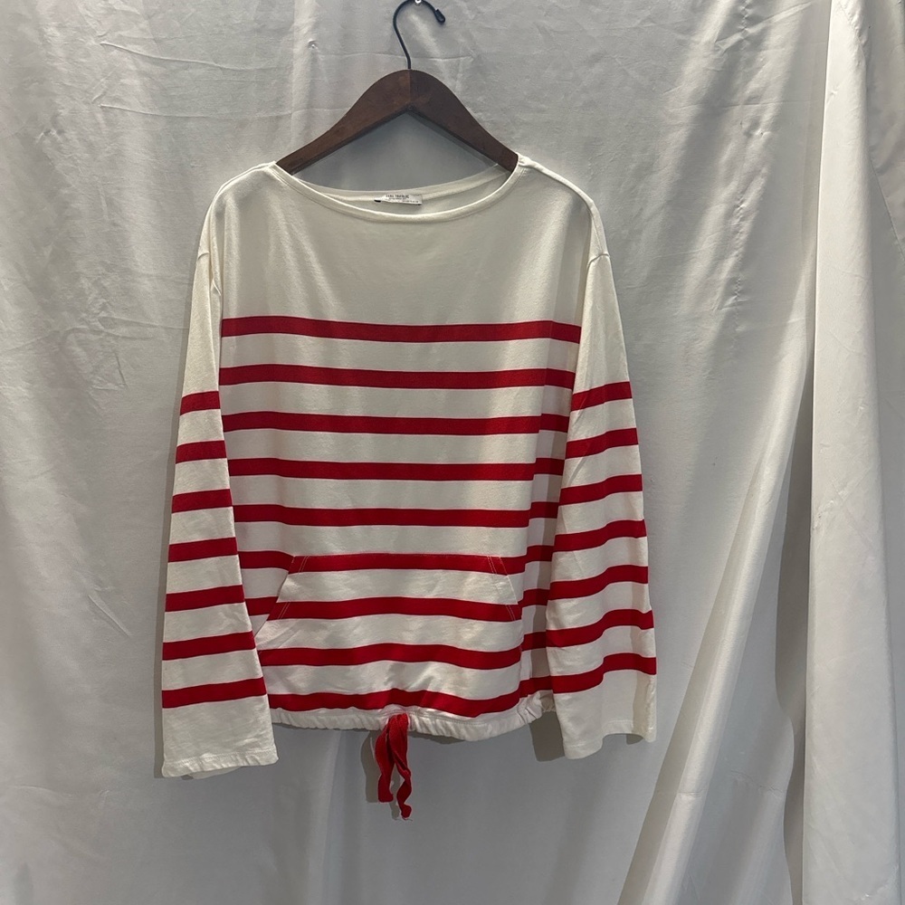 Zara Red and White Striped Long Sleeve Top